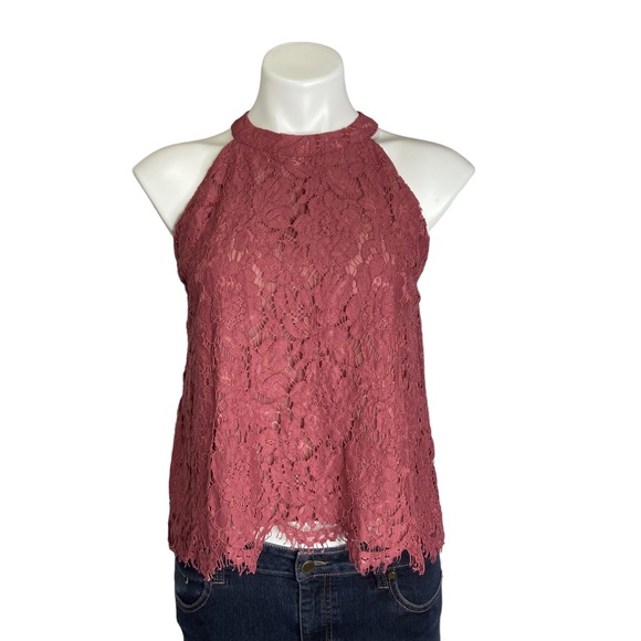 SOPHIE RUE Floral Lace Halter Top Tank Top Mauve Pink Size Small - Picture 1 of 13